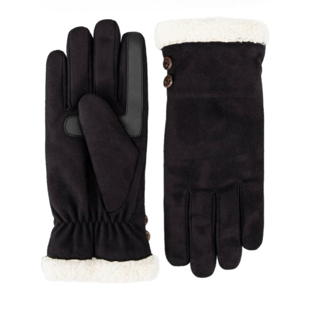 Isotoner Water Repellent Touchscreen Microsuede Sherpa Lined Gloves With Buttons - Picture 2 of 6